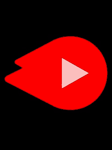 a red play button with a white triangle in the middle on a black background .