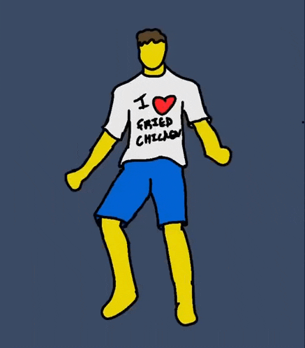 a drawing of a man wearing a t-shirt that says i love fried chicken