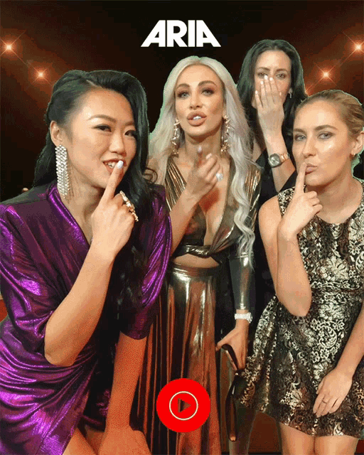 a group of women are posing for a photo with the word aria on the bottom