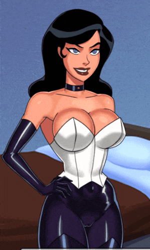 a cartoon of a woman in a corset and gloves