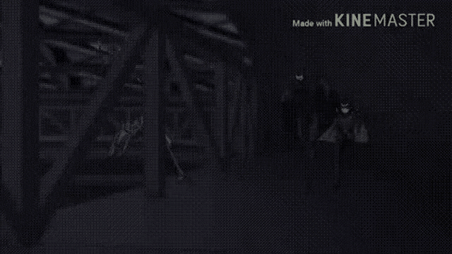 a cartoon character is flying through the air in a dark forest .