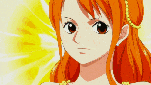 a close up of a girl with orange hair and pearls in her hair