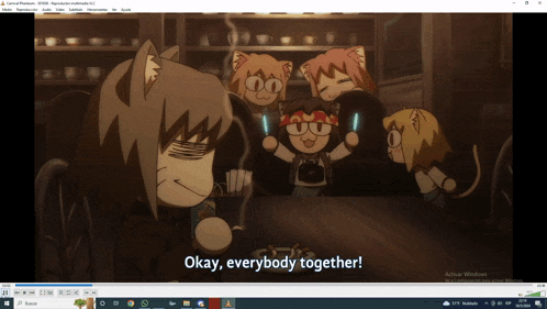 a computer screen shows a group of cartoon characters and the words okay everybody together