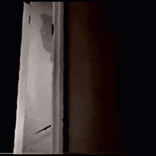 a black and white drawing of a monkey peeking out from behind a door