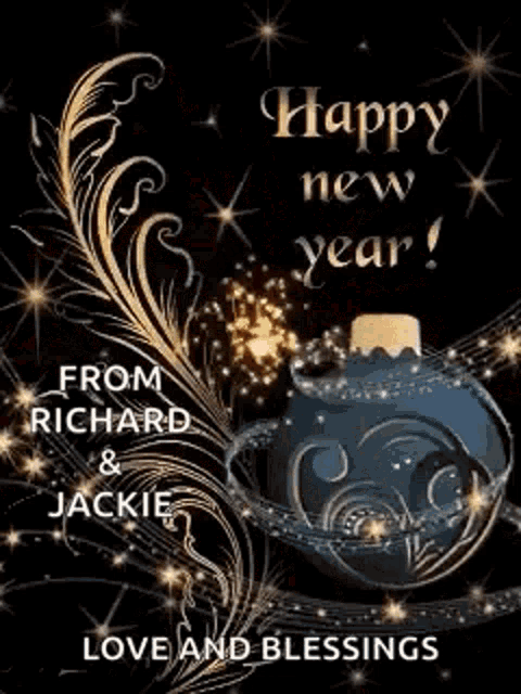 a happy new year greeting card with a christmas ornament