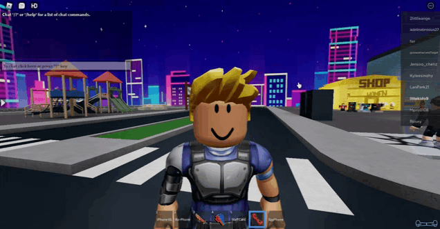 a boy in a video game is standing in front of a yellow building that says shop