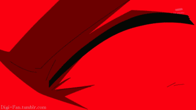 a cartoon of a red and white monster with a green earring and the words digi-fan.tumblr.com at the bottom