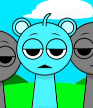 three cartoon characters are standing next to each other with their eyes closed ..