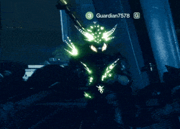 a video game character is glowing in the dark and has the name guardian written on it