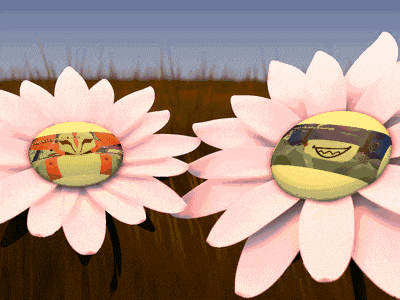 a cartoon drawing of a flower with a smiley face on the center