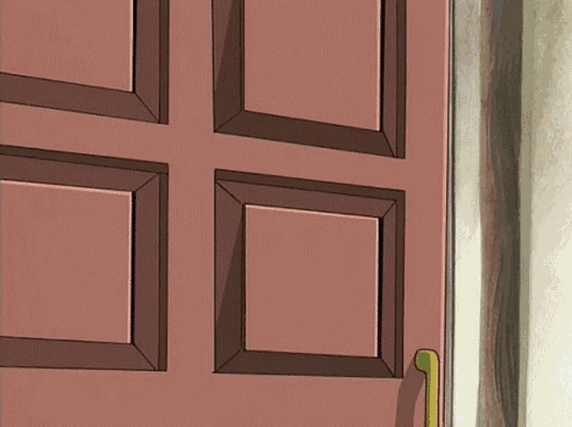 a cartoon drawing of a door with squares on it and a handle .