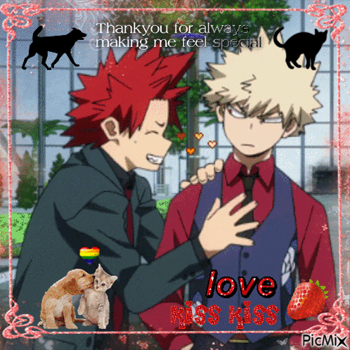 a picture of two anime characters with the words " love kiss kiss " on the bottom