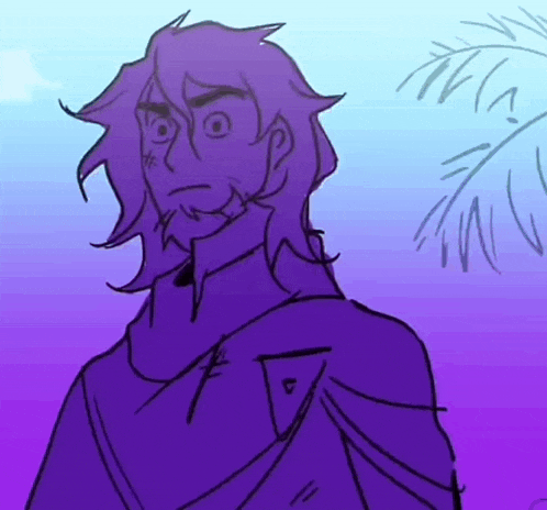 a drawing of a man with purple hair
