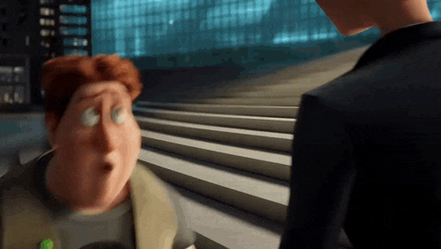 a cartoon character with red hair is talking to another character