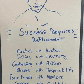a white board has the words success requires replacement written on it