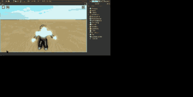 a screenshot of a video game with a shadow of a person in the sand