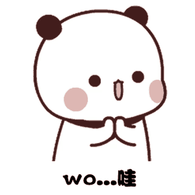 a cartoon panda bear is making a funny face and saying wo ...