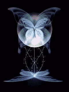 a butterfly is surrounded by a sphere and a flower