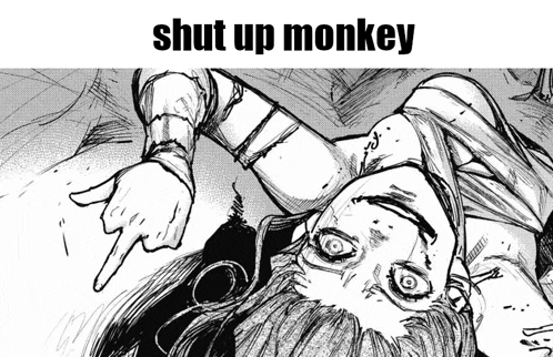 a black and white drawing of a woman laying on her back with the words shut up monkey below her