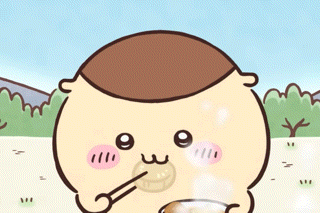 a cartoon character is eating something from a bowl with chopsticks .