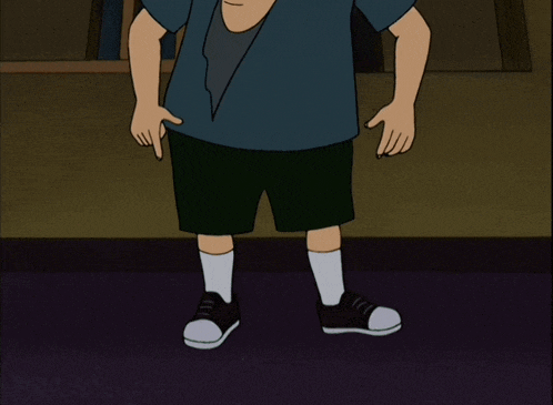 a cartoon of a man with his arms outstretched pointing up