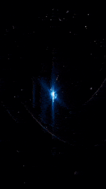 a glowing blue object is surrounded by dna strands
