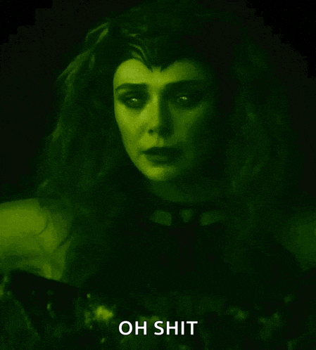 a green poster with a woman and the words oh shit below her