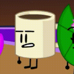 a cartoon character is standing next to a green leaf .