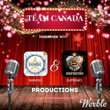 a poster for team canada productions with three microphones on a stage .