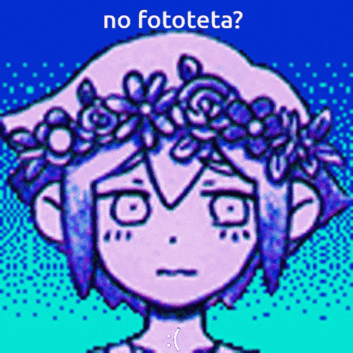 a pixelated drawing of a girl with a flower crown on her head and the words no fototeta below her