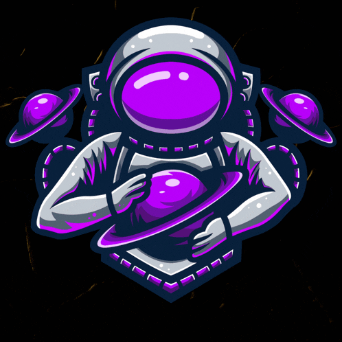 a purple astronaut holding a purple planet with a join now sign below him
