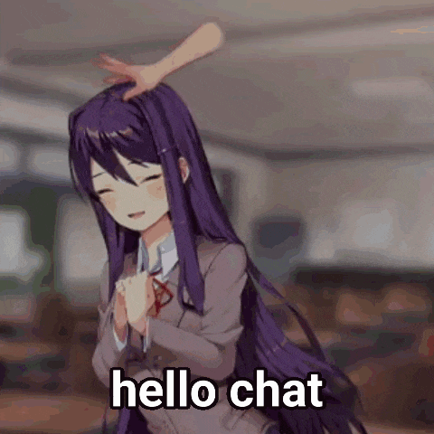 a person is putting a hand on a girl 's head and says `` hello chat '' .