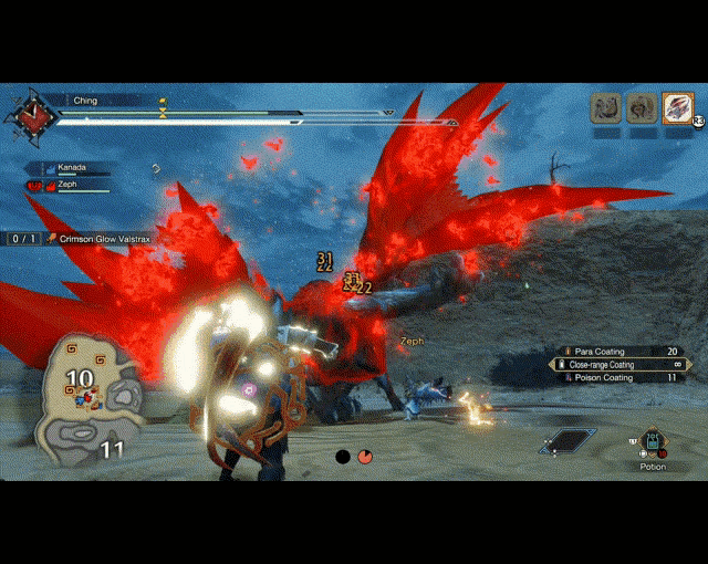 a screenshot of a video game shows a monster being attacked by a player named ching