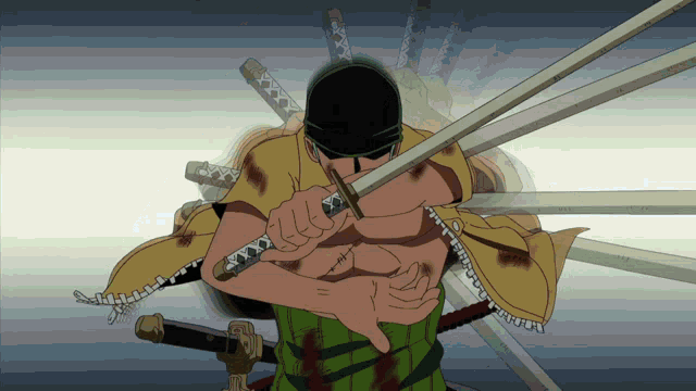 a cartoon character holding a sword with the letter x on the handle
