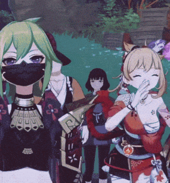 a group of anime characters with one wearing a mask