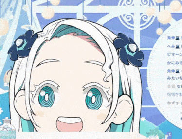 a cartoon girl with white hair and blue eyes