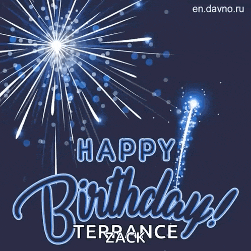 a happy birthday terrance greeting card with fireworks