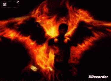 a picture of a man with fire wings and the name ali on the bottom