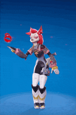 a cartoon character with red hair is dancing with a red object in her hand