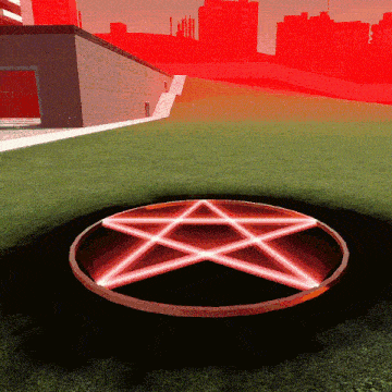 a pentagram in the middle of a circle on a grassy field
