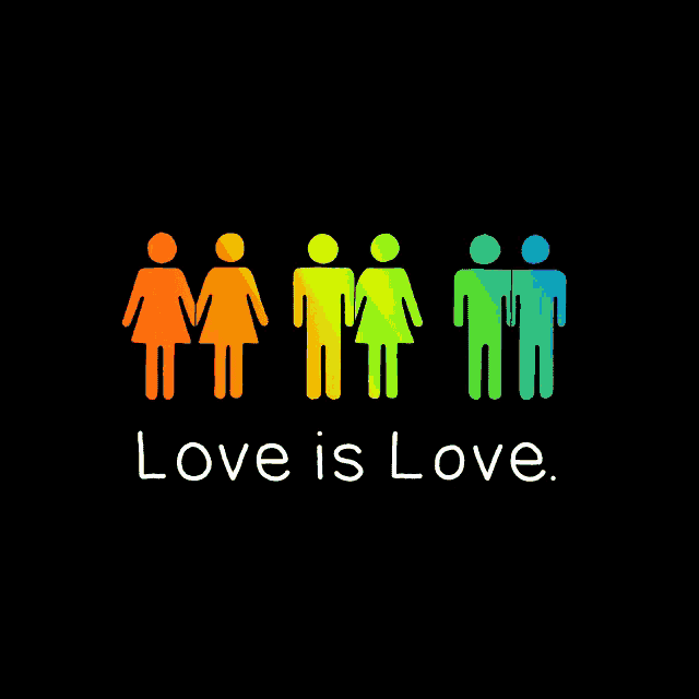 a sign that says love is love with rainbow colored people