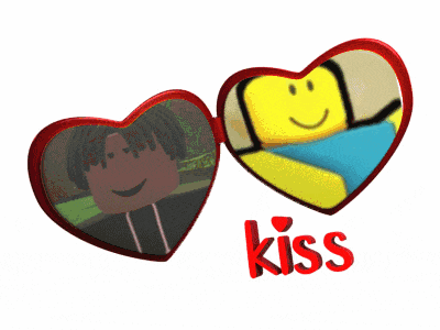 a picture of a boy and a picture of a yellow roblox character with the word kiss below them