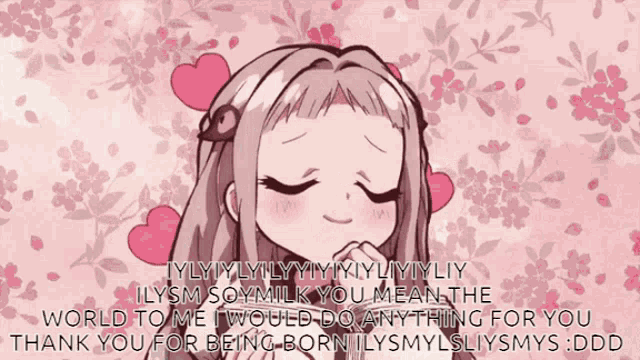 a picture of a girl surrounded by pink hearts with the words " i would do anything for you thank you for being born "
