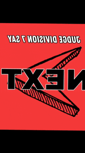 a red background with the word next in black