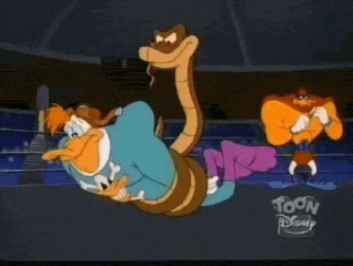 a cartoon of a duck being tied up by a snake from toon disney ..