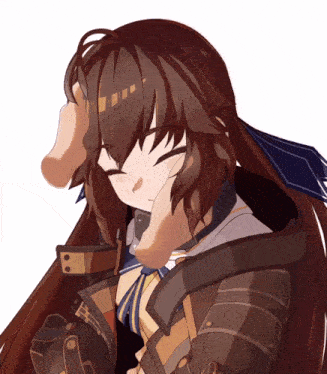 a drawing of a girl with long brown hair holding her head