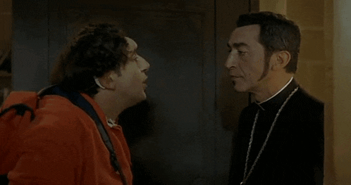 two men are standing next to each other and one of them says oui oui non !
