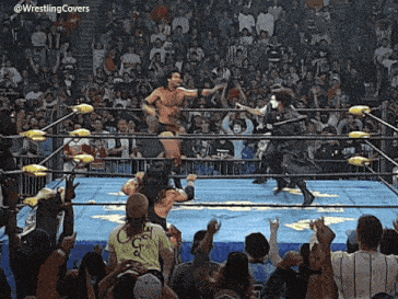 a crowd of people watching a wrestling match with the words wrestlingcovers on the bottom