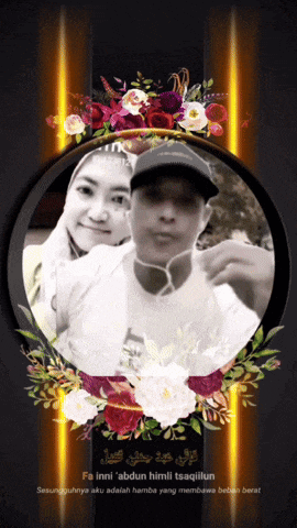 a man and a woman are surrounded by flowers and the words fa inni abdun himli tsaqinlun
