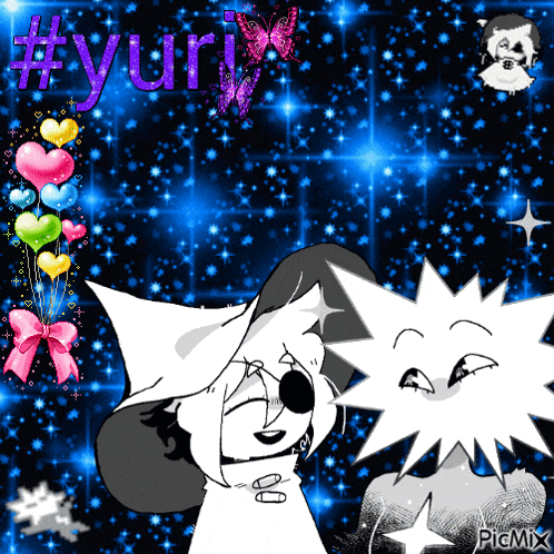 a picture of a cat and a star with the word yuri in the background